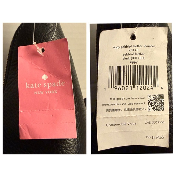 Kate Spade New York Zippy Large Shoulder Bag Black Pebbled Leather NWT - Picture 5 of 12